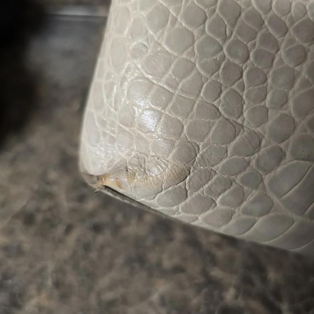 Furla Croc Embossed Leather Tote Bag Large Ivory Cream Italy Shoulder Shopper...